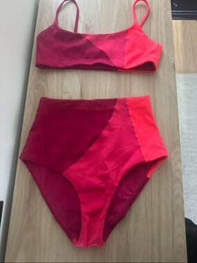 Left On Friday Two-Tone Pink & Coral High-Waist Bikini